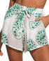 Elan Elastic Waistband Printed Swim Cover up Shorts White Green Size M