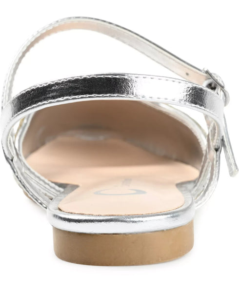 Journee Collection Women's Nysha Narrow Buckle Square Flats, Silver Size 7M