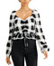 Just Polly Black Plaid Long Sleeve Top Size Medium Ruffle, Size Large