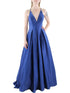 Blondie Nites Juniors' V-Neck Satin Ball Gown Blue 5