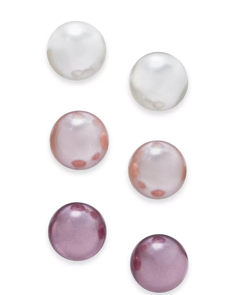 Charter Club Silver-Tone 3-Pc. Set Imitation Pearl Stud Earrings
