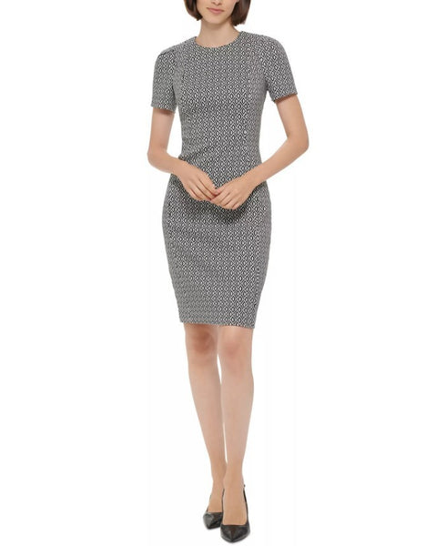 Calvin Klein Petite Patterned Short-Sleeve Sheath Dress Black Cream 2P
