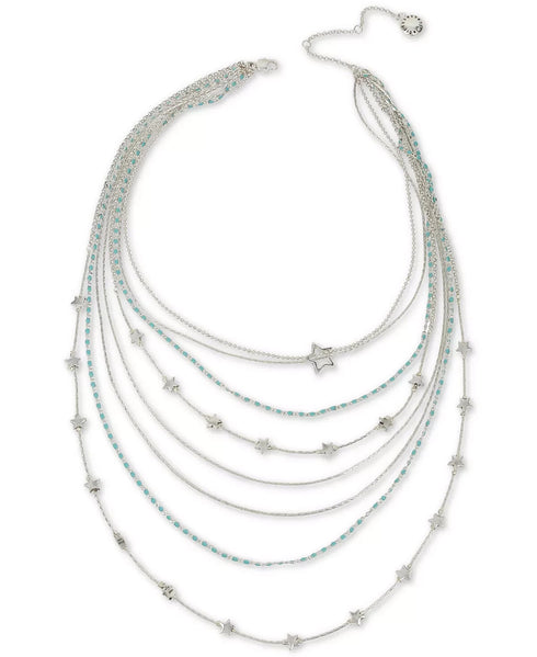 BCBGENERATION Silver-Tone Star & Stone Multi-Row Statement Necklace, 19" + 3" ex