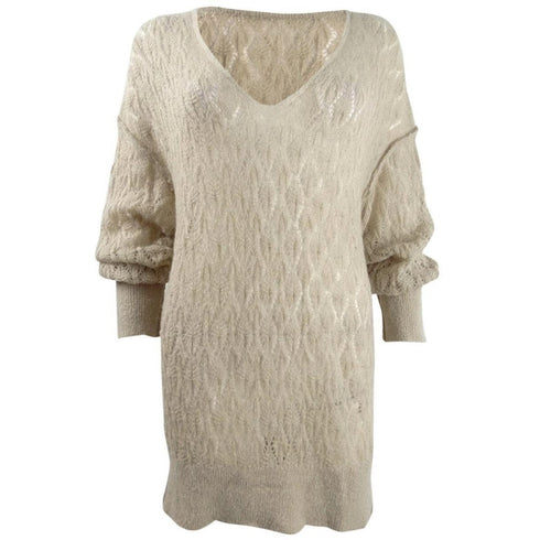 Free People Women's Sz XS Say Hello Taupe Alpaca Wool Pullover Sweater Tunic