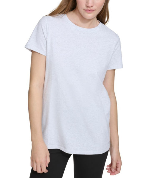 Calvin Klein Women's Cotton Embroidered-Logo Crewneck Tee Optic Heather L