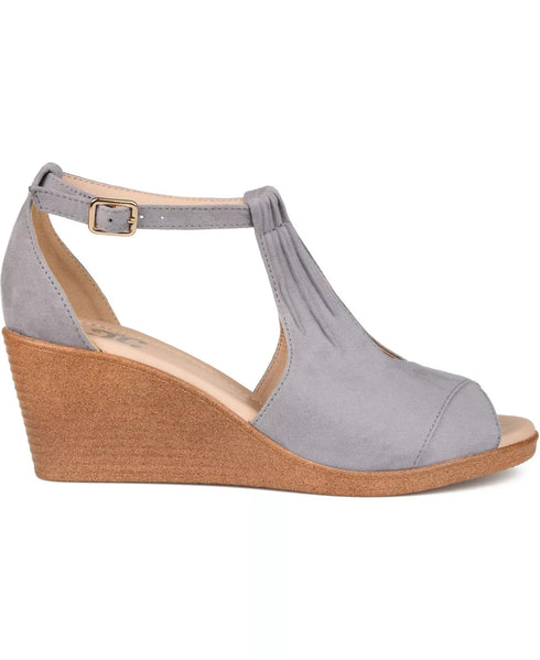 Journee Collection Women's Kedzie Wedge Sandals Gray Size 8.5N