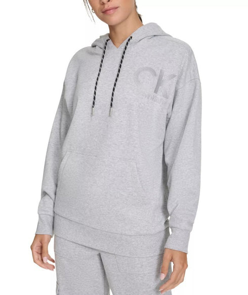 Calvin Klein Women's Eco Fleece Logo Pullover Hoodie Gray XS