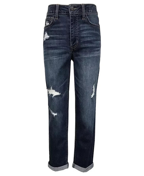 IMPERIAL STAR Big Girls High Rise Dark Wash Cuffed Mom Jeans Size 14
