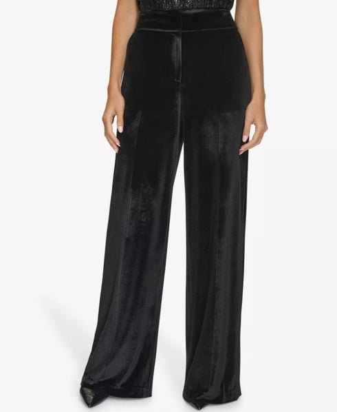 Calvin Klein Women's Wide-Leg Velvet Pants Black 16