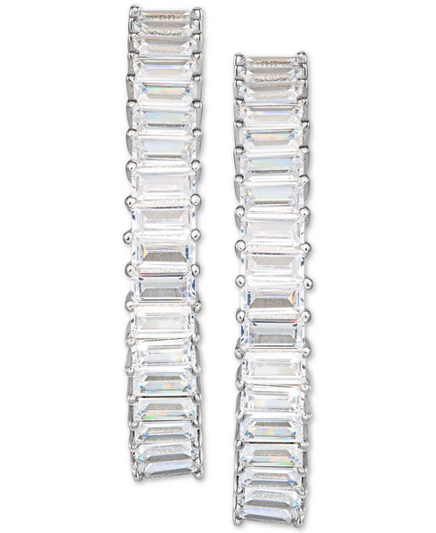 Macy's Cubic Zirconia Medium Baguette Hoop Earrings in Sterling Silver, 1.21"