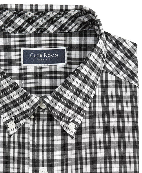 CLUB ROOM Men's Moral Slim Plaid Button-Down Dress Shirt Black & White Size S