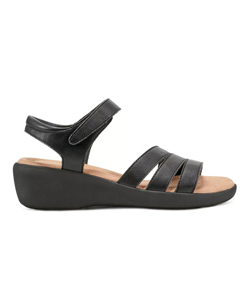 Easy Spirit Women's Kenton Strappy Low Wedge Sandals Black Size 8M