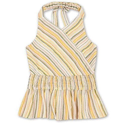 SPEECHLESS Big Girls Smocked Elastic Waist Striped Halter Top Tan/ Green Size M