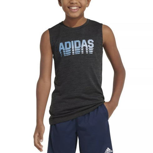adidas Big Boys Fit AEROREADY Sleeveless Active T-Shirt Black Heather L 14/16