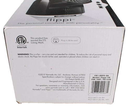 Vornado Flippi V8 Oscillating Personal Air Circulator Fan Black