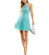 B Darlin Juniors' Sequined Strappy Mini Cocktail Dress Turquoise Aqua 13/14