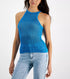 GUESS Women's Amber Metallic Halter Sleeveless Knit Top Blue M