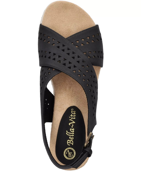 Bella Vita Women's Cosette Wedge Sandals Black Size 7WW