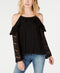 Ultra Flirt by Ikeddi Juniors' Lace Cold-Shoulder Top - Black - Small