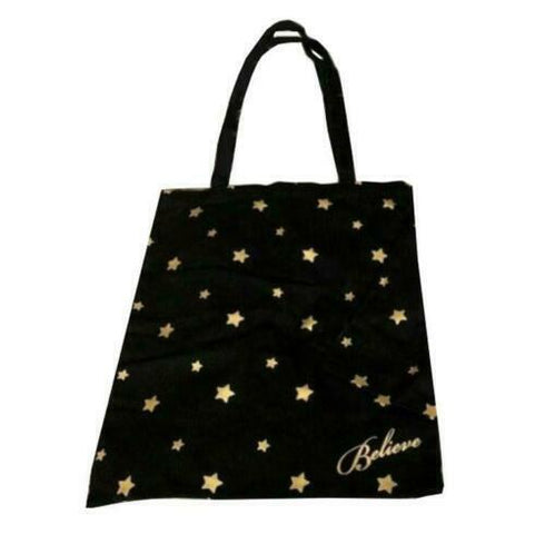 Jenni Intimates "Believe" Gold Stars Tote Bag, 13" x 15" With 14" Handles New