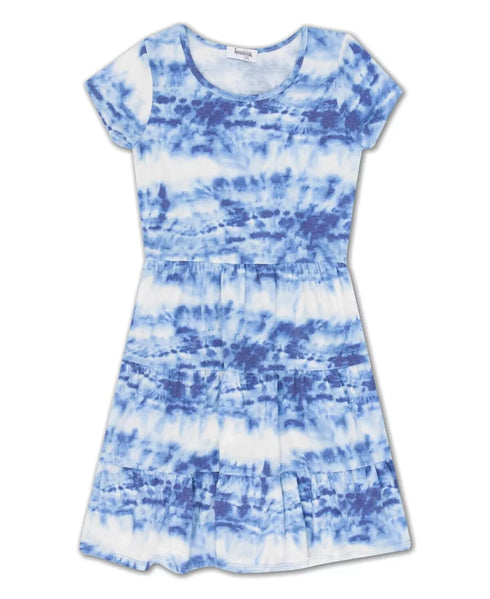 Speechless Big Girls Knit Tie-Dye Tier Dress - Blue, White Size 8