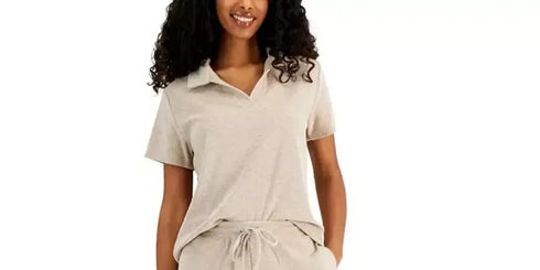 Alfani Women's Terry Cloth Pajama Shirt Size Large Beige