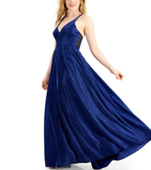 City Studios Juniors' Glitter-Knit Gown Navy 3