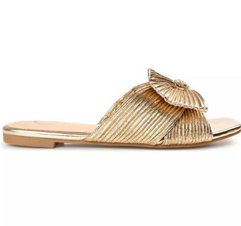 Journee Collection Women's Serlina Bow Flat Sandals Gold 8.5M