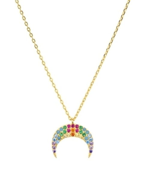 Aqua Multicolor Crescent Moon Necklace in 18K Gold Tone-Plated Sterling Silver