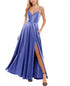 City Studios Juniors' Side-Slit Satin Gown with Pockets Periwinkle 1