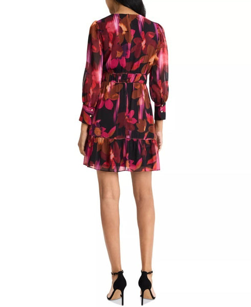 Donna Morgan Women's Printed Fit & Flare Mini Dress Black Burgundy 8