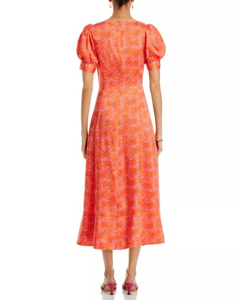 Cinq à Sept Summer Waves Ximena Puff Sleeve Midi Dress Pale Flamingo 4