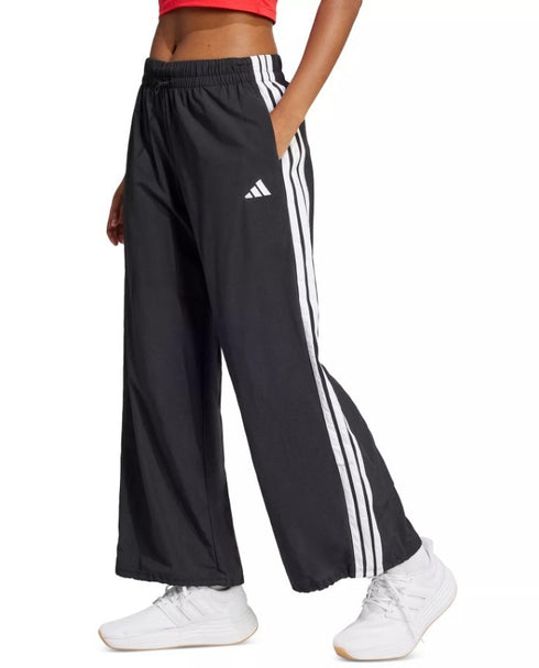 adidas Women's Three Stripe Parachute Pants Wide Leg Black White M