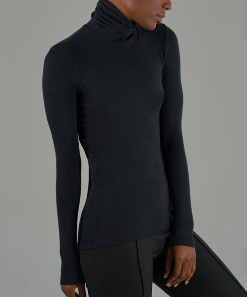 Atm Anthony Thomas Melillo Ribbed Long Sleeve Turtleneck Top Black M