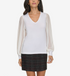 Calvin Klein Women's V-Neck Mixed-Media Top Cream XL