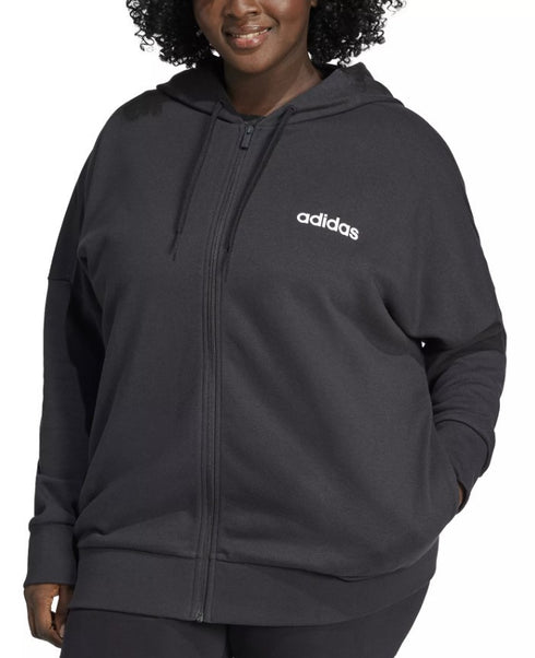 adidas Plus Size Logo French Terry Full-Zip Hoodie Black White 3X