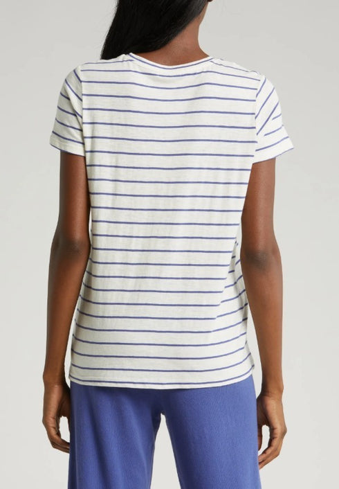 Marine Layer Swing Stripe Crewneck T-Shirt Skipper Blue Stripe Size M