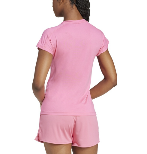 adidas Women's Training Moisture-Wicking Logo V-Neck T-Shirt Pink Fushion L