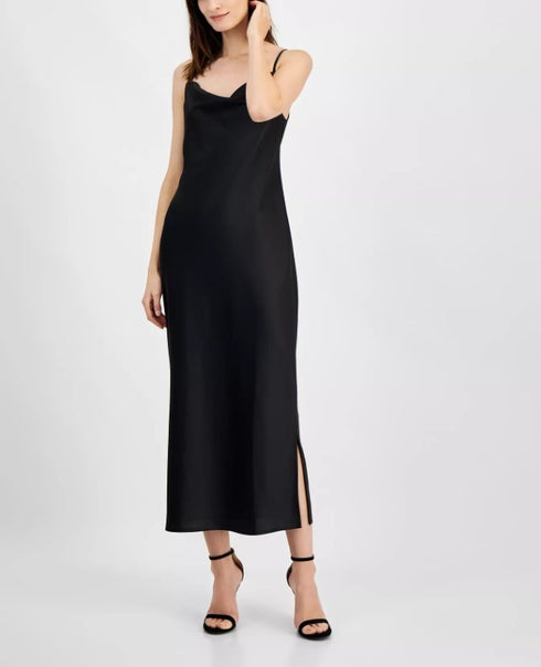 Anne Klein Women's Cowlneck Side-Slit Slip Dress Black 8