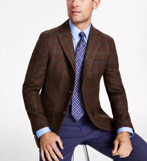 Tommy Hilfiger Men's Modern-Fit All Wool Sport Coats Brown Blue Size 38R