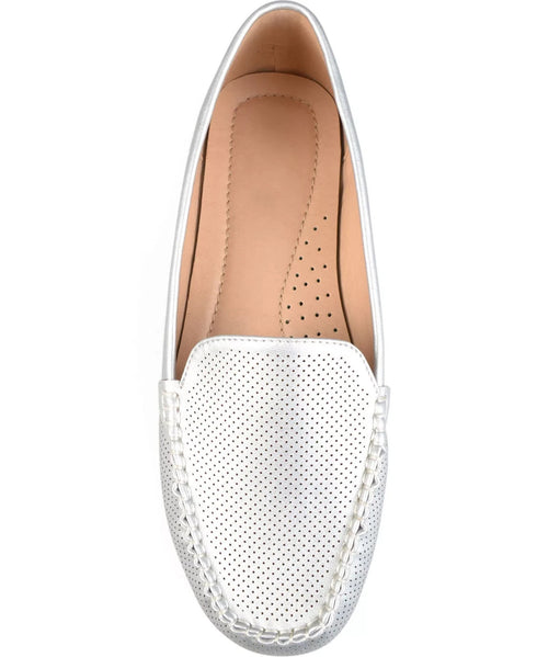 Journee Collection Women's Silver Halsey Perforated Loafers Shoe Size 8.5W