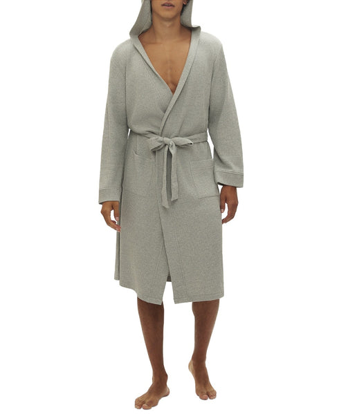 Gap Men's Hooded Waffle-Knit Robe Heather Gray Size M