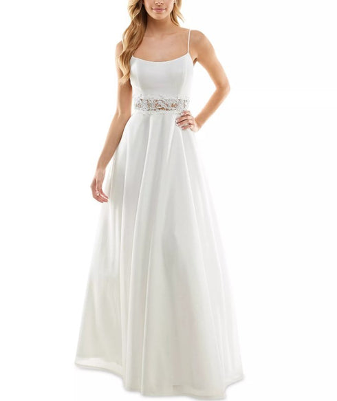 City Studios Juniors' Lace-Inset Formal Gown White Iridescent 7