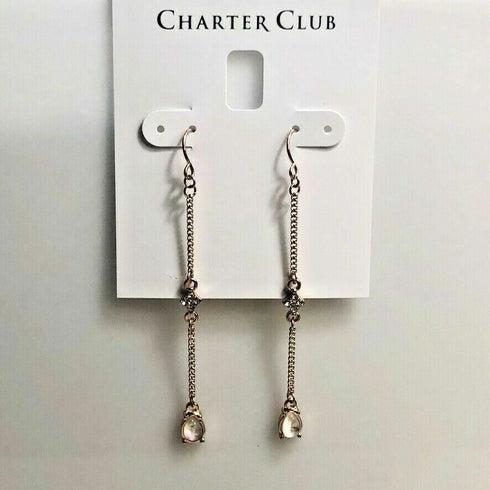 Charter Club Rose Gold Crystal Linear Drop Earrings NEW 34.50