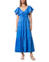 MOON RIVER Flutter Sleeve Tiered Stretch Cotton Maxi Dress Blue Size S