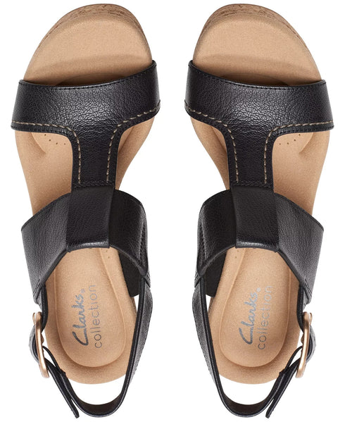 Clarks Giselle Style Wedge Heel Platform Sandals Black Size 8M