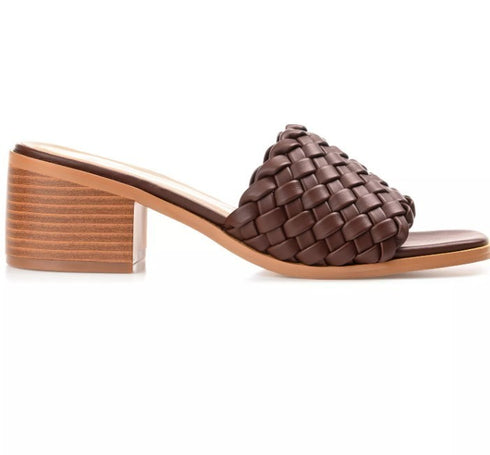 Journee Collection Women s Fylicia Woven Block Heel Slide Sandals Brown 7.5M
