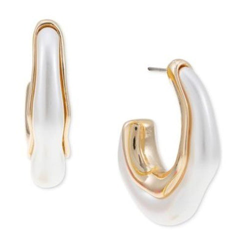 INC Gold-Tone Color Sculptural J-Hoop Earrings White