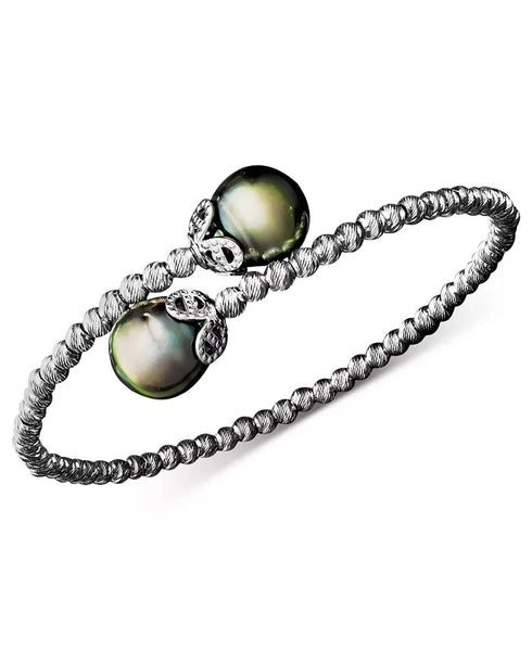 MACY'S Pearl Bracelet Sterling Silver Cultured Tahitian Pearl (9mm) Cuff