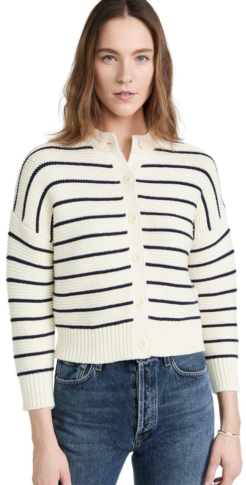 Alex Mill Nico Chunky Stripe Cotton Cardigan Alex Mill Ivory Navy XL